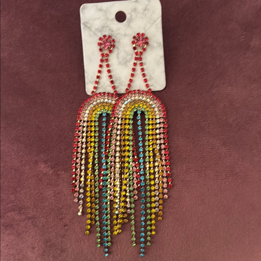 Multicolor Crystal Dangle Earrings ( Rainbow